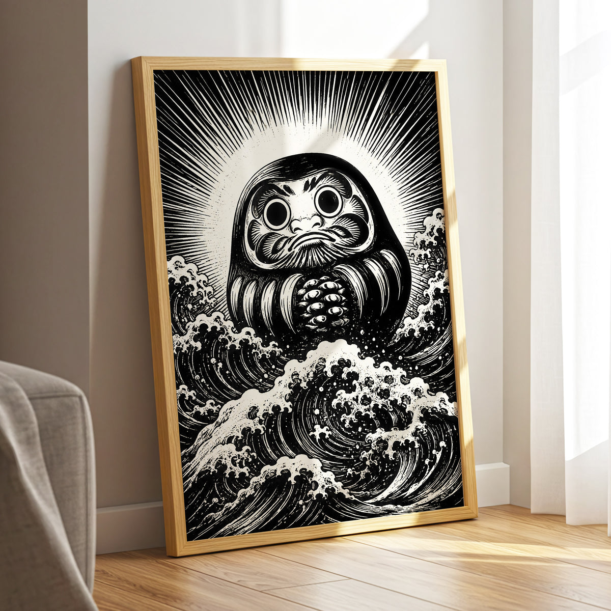 Wide-Eyed Tide, black, beige, white abstract wall art displayed in a styled interior, gallery view 9
