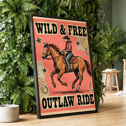 Wild & Free Outlaw Ride, pink, black, beige abstract wall art displayed in a styled interior, gallery view 1