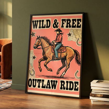 Wild & Free Outlaw Ride, pink, black, beige abstract wall art displayed in a styled interior, gallery view 4
