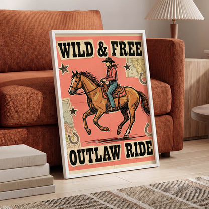 Wild & Free Outlaw Ride, pink, black, beige abstract wall art displayed in a styled interior, gallery view 6