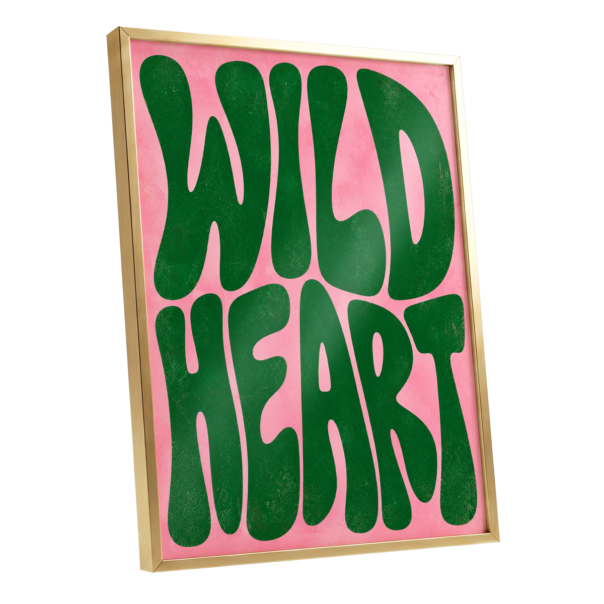 Wild Heart Groove, green, pink abstract wall art shown as a gold framed poster wall art print