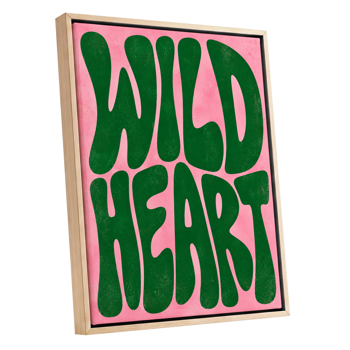 Wild Heart Groove, green, pink abstract wall art shown as a oak framed canvas wall art