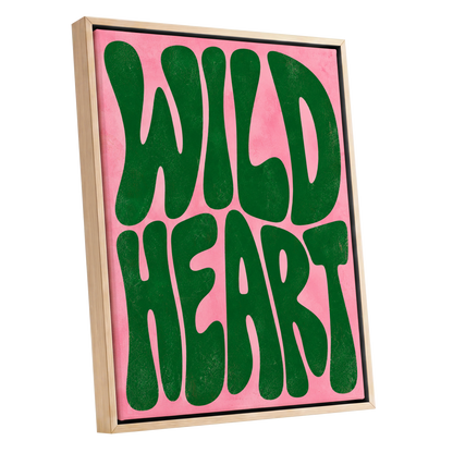 Wild Heart Groove, green, pink abstract wall art shown as a oak framed canvas wall art