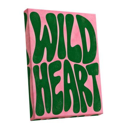 Wild Heart Groove, green, pink abstract wall art shown as a stretched canvas wall art