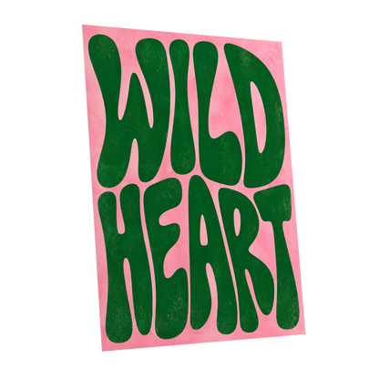 Wild Heart Groove, green, pink abstract wall art shown as a unframed poster wall art print