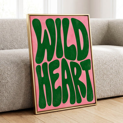 Wild Heart Groove, green, pink abstract wall art displayed in a styled interior, gallery view 1