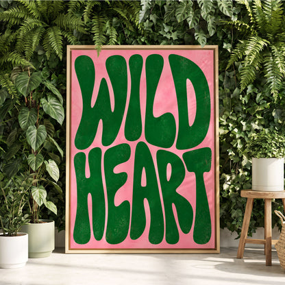 Wild Heart Groove, green, pink abstract wall art displayed in a styled interior, gallery view 2