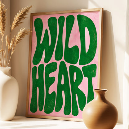 Wild Heart Groove, green, pink abstract wall art displayed in a styled interior, gallery view 3