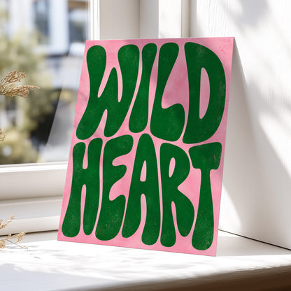Wild Heart Groove, green, pink abstract wall art displayed in a styled interior, gallery view 5