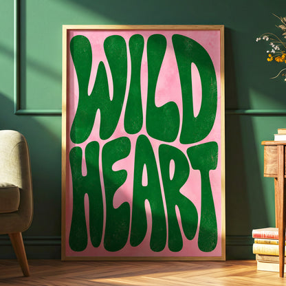 Wild Heart Groove, green, pink abstract wall art displayed in a styled interior, gallery view 6