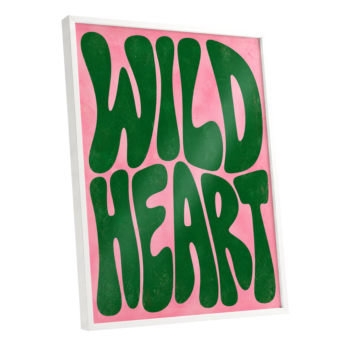 Wild Heart Groove, green, pink abstract wall art shown as a white framed poster wall art print