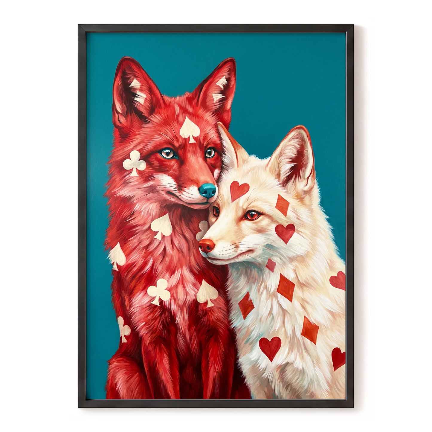 Wild Hearts & Suits, red, white, blue nature wall art, front artwork view