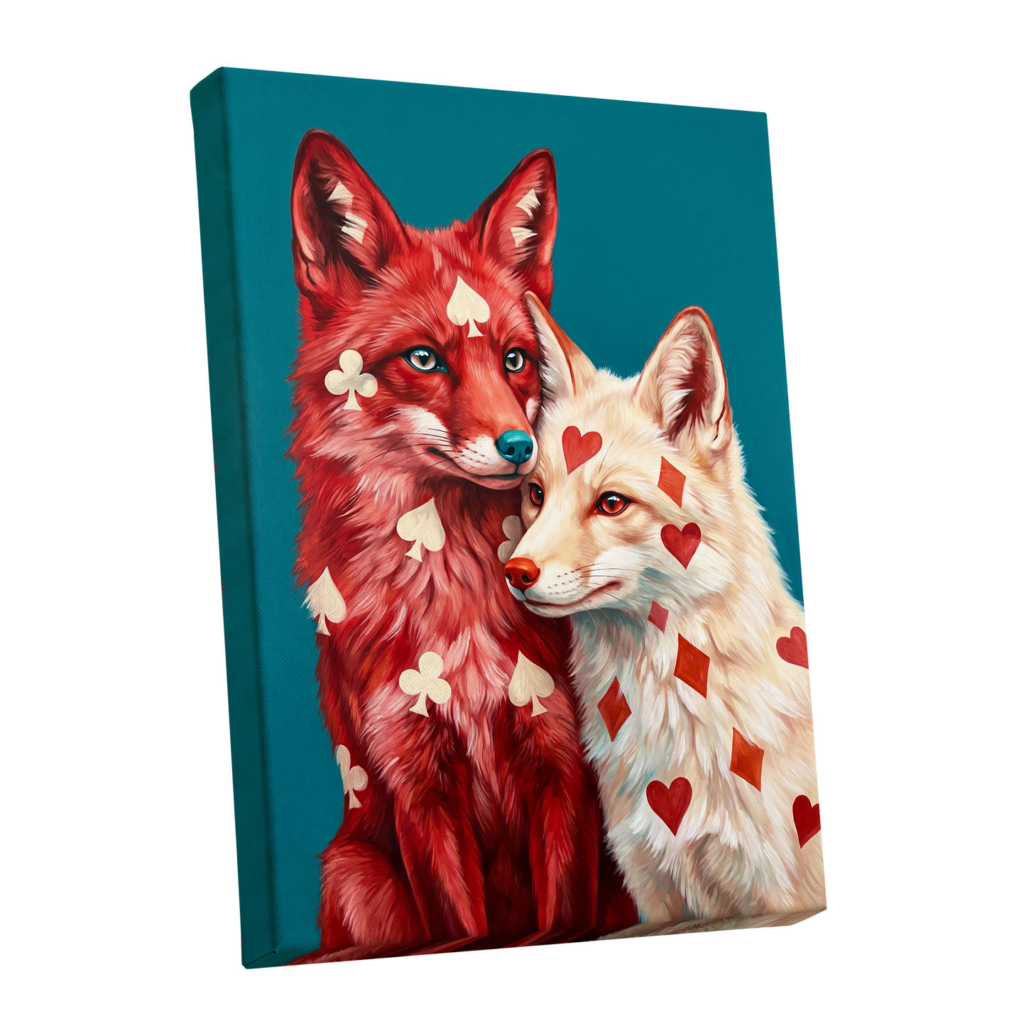 Wild Hearts & Suits, red, white, blue nature wall art shown as a stretched canvas wall art