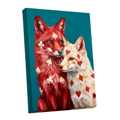 Wild Hearts & Suits, red, white, blue nature wall art shown as a stretched canvas wall art