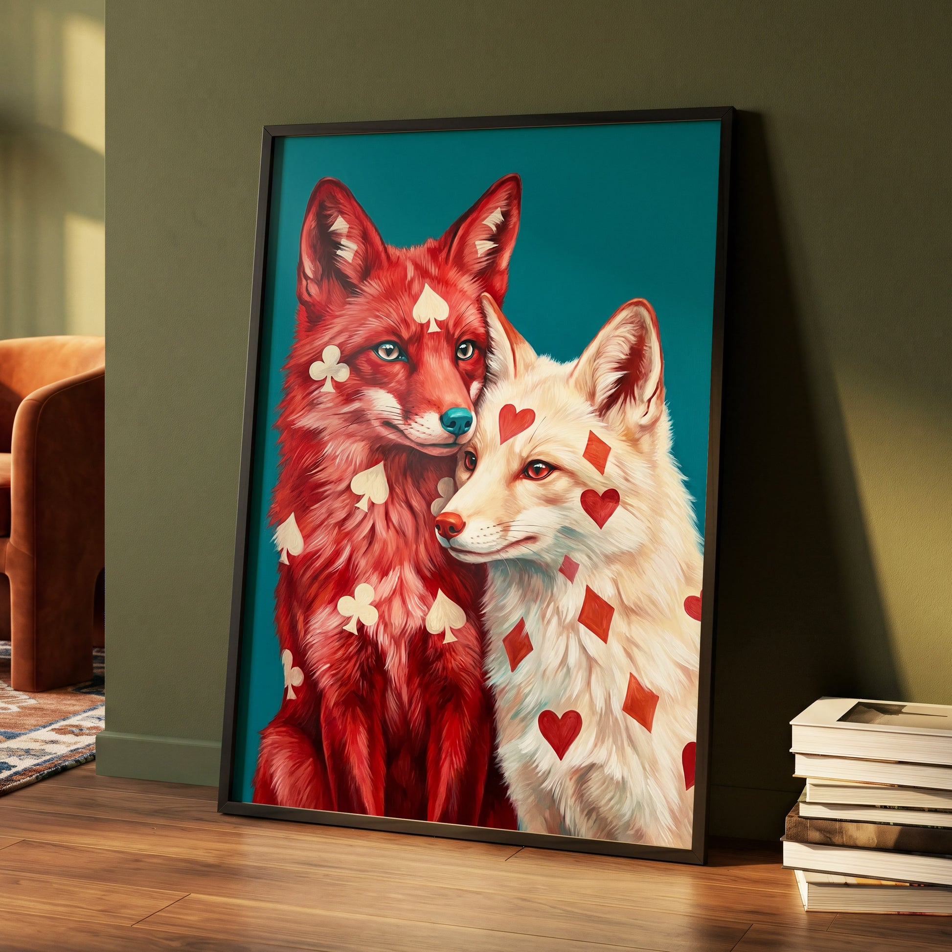 Wild Hearts & Suits, red, white, blue nature wall art displayed in a styled interior, gallery view 2