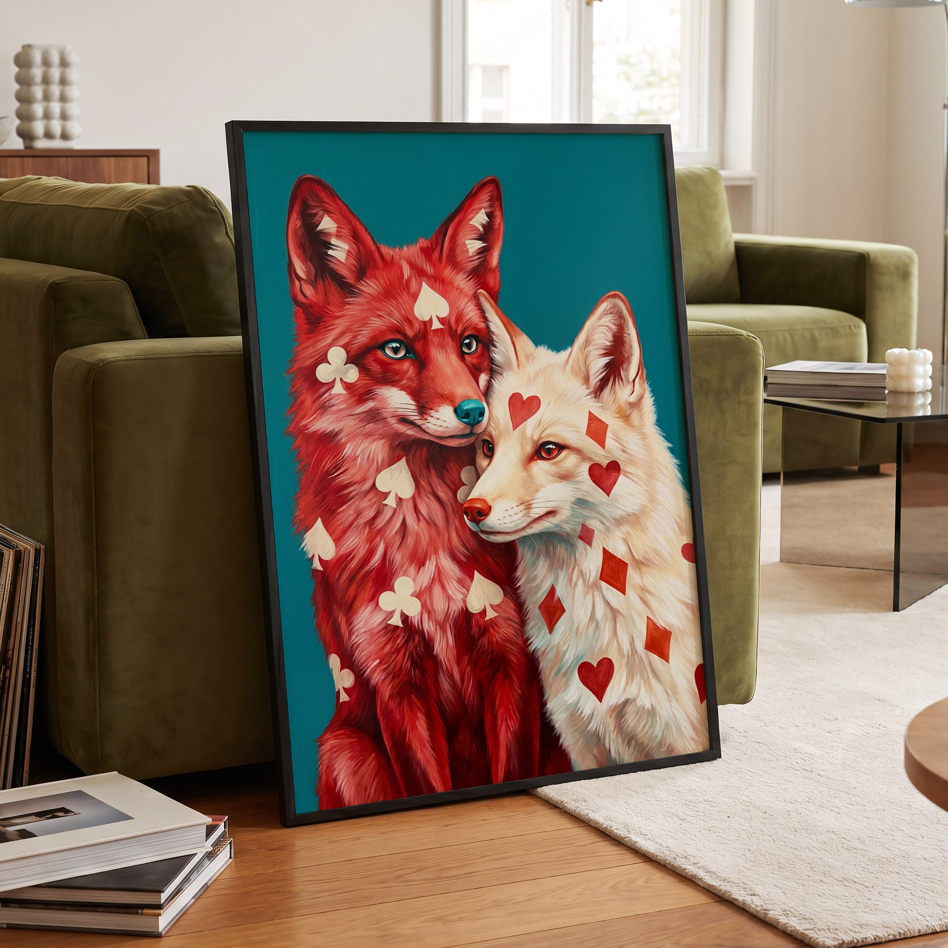 Wild Hearts & Suits, red, white, blue nature wall art displayed in a styled interior, gallery view 6