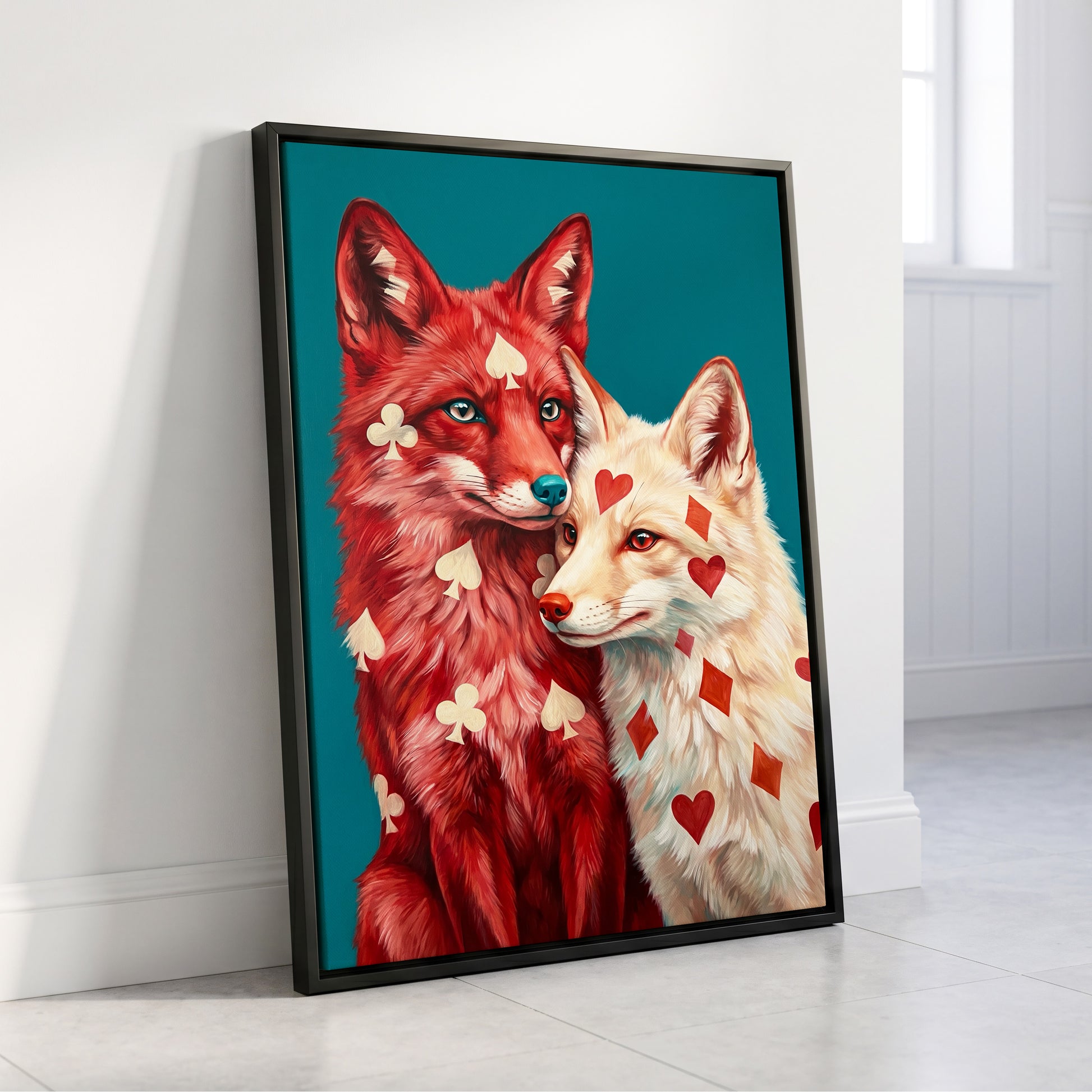 Wild Hearts & Suits, red, white, blue nature wall art displayed in a styled interior, gallery view 8