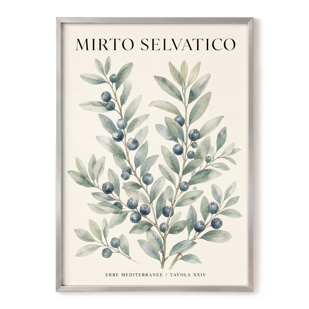 Wild Myrtle Study, beige, green, blue nature wall art, front artwork view