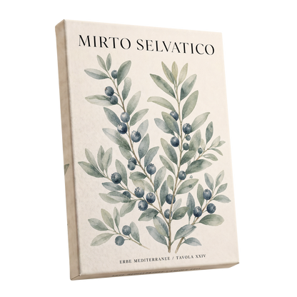Wild Myrtle Study, beige, green, blue nature wall art shown as a stretched canvas wall art