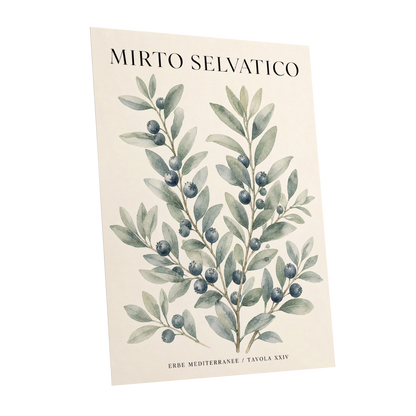 Wild Myrtle Study, beige, green, blue nature wall art shown as a unframed poster wall art print