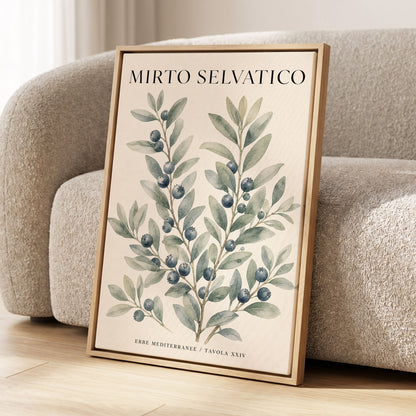 Wild Myrtle Study, beige, green, blue nature wall art displayed in a styled interior, gallery view 2