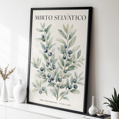 Wild Myrtle Study, beige, green, blue nature wall art displayed in a styled interior, gallery view 3