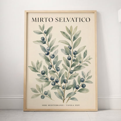 Wild Myrtle Study, beige, green, blue nature wall art displayed in a styled interior, gallery view 4