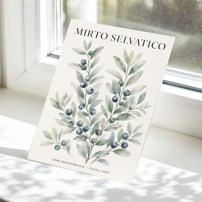 Wild Myrtle Study, beige, green, blue nature wall art displayed in a styled interior, gallery view 5