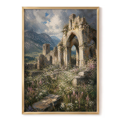 Wildflower Abbey, green, beige, gray nature wall art, front artwork view