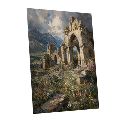 Wildflower Abbey, green, beige, gray nature wall art shown as a unframed poster wall art print