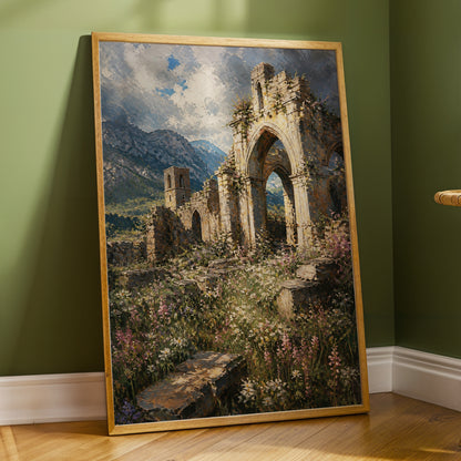Wildflower Abbey, green, beige, gray nature wall art displayed in a styled interior, gallery view 2
