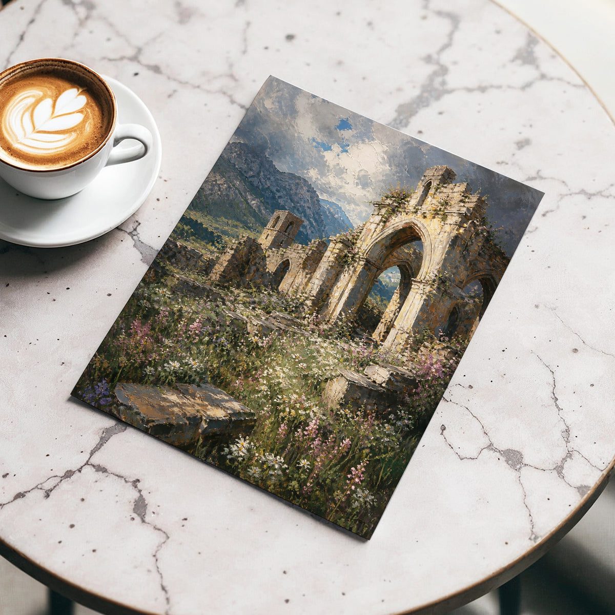 Wildflower Abbey, green, beige, gray nature wall art displayed in a styled interior, gallery view 3
