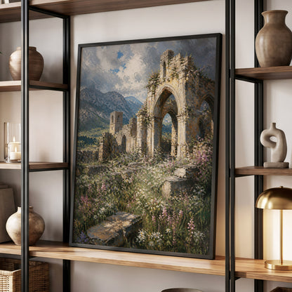 Wildflower Abbey, green, beige, gray nature wall art displayed in a styled interior, gallery view 4