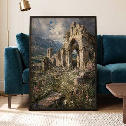Wildflower Abbey, green, beige, gray nature wall art displayed in a styled interior, gallery view 5