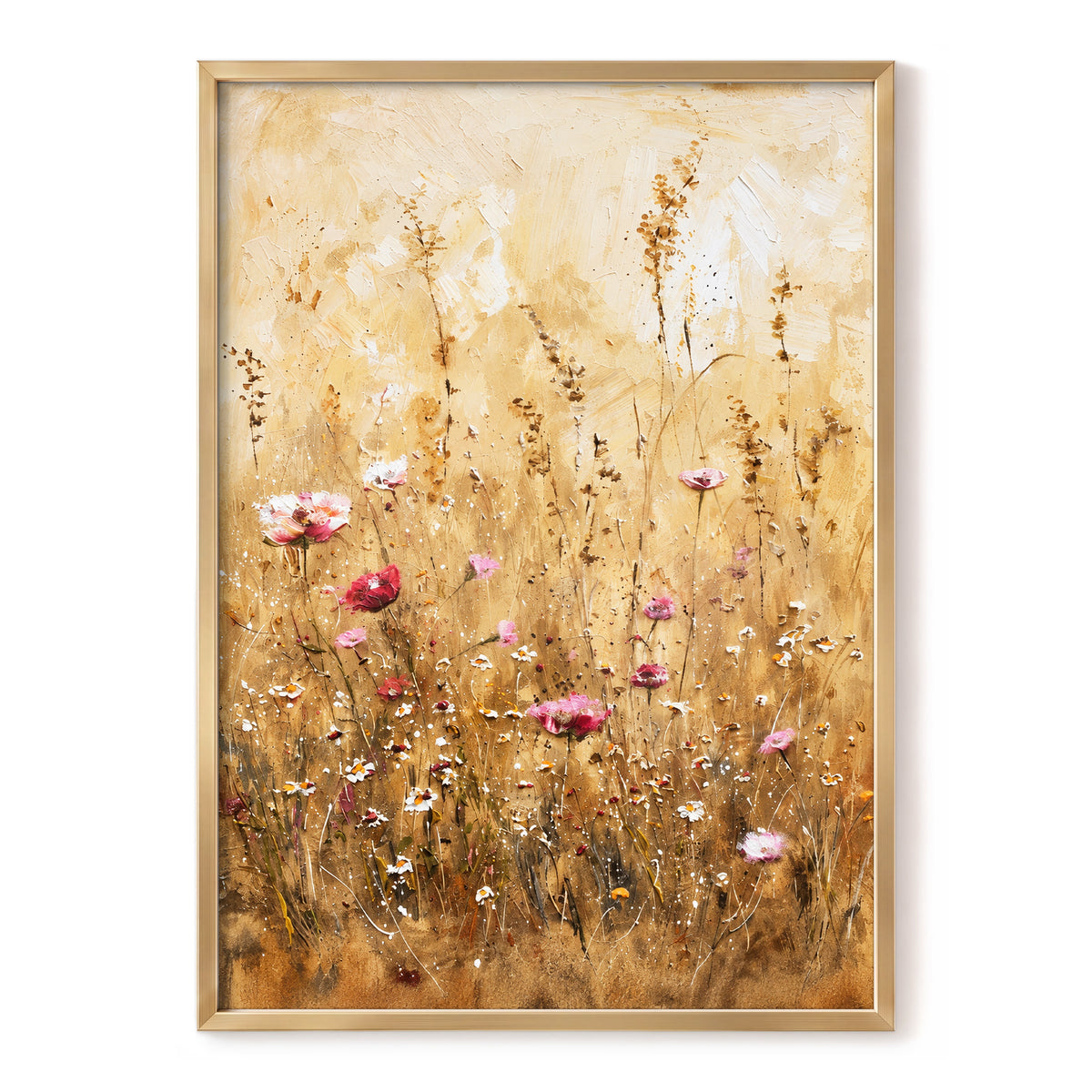 Wildflowers in Amber, beige, gold, brown floral wall art, front artwork view