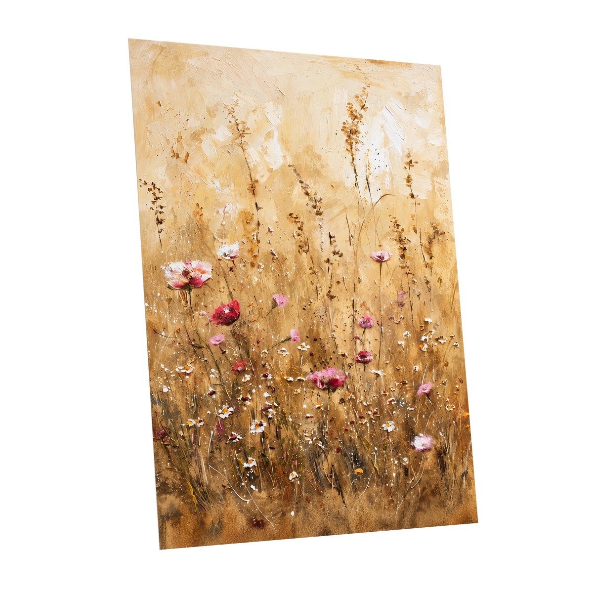 Wildflowers in Amber, beige, gold, brown floral wall art shown as a unframed poster wall art print