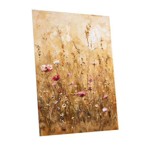 Wildflowers in Amber, beige, gold, brown floral wall art shown as a unframed poster wall art print