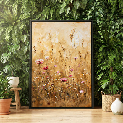 Wildflowers in Amber, beige, gold, brown floral wall art displayed in a styled interior, gallery view 4