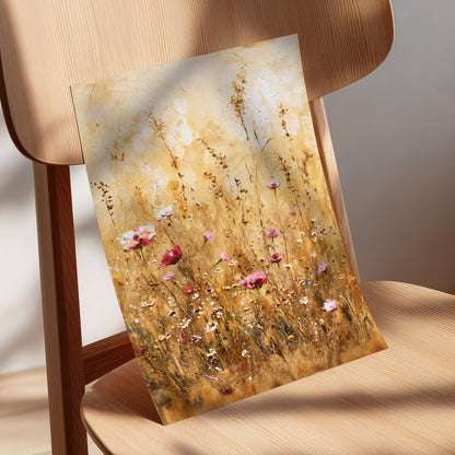 Wildflowers in Amber, beige, gold, brown floral wall art displayed in a styled interior, gallery view 5