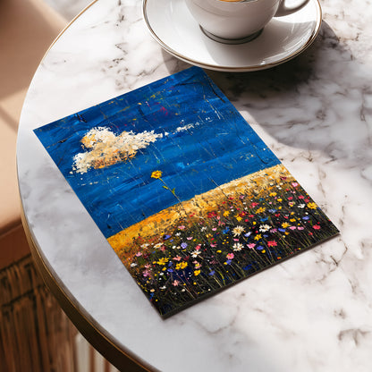 Wildflowers Under Cobalt, blue, black, yellow floral wall art displayed in a styled interior, gallery view 5