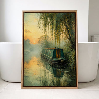 Willow at Dusk, green, blue, gold nature wall art displayed in a styled interior, gallery view 1