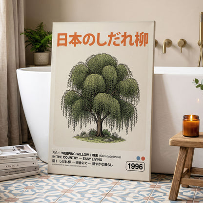 Willow in Quiet Country, green, beige, black nature wall art displayed in a styled interior, gallery view 7