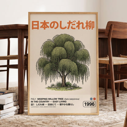 Willow in Quiet Country, green, beige, black nature wall art displayed in a styled interior, gallery view 9