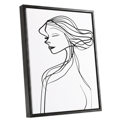 Windswept Profile, black, white minimalist wall art shown as a black framed canvas wall art