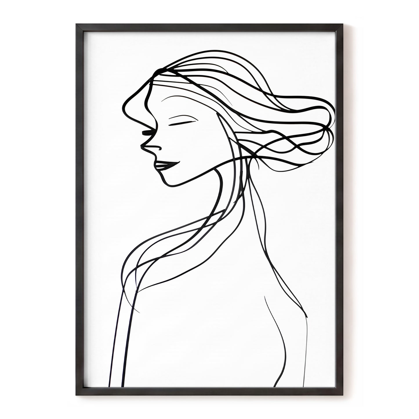 Windswept Profile, black, white minimalist wall art, front artwork view