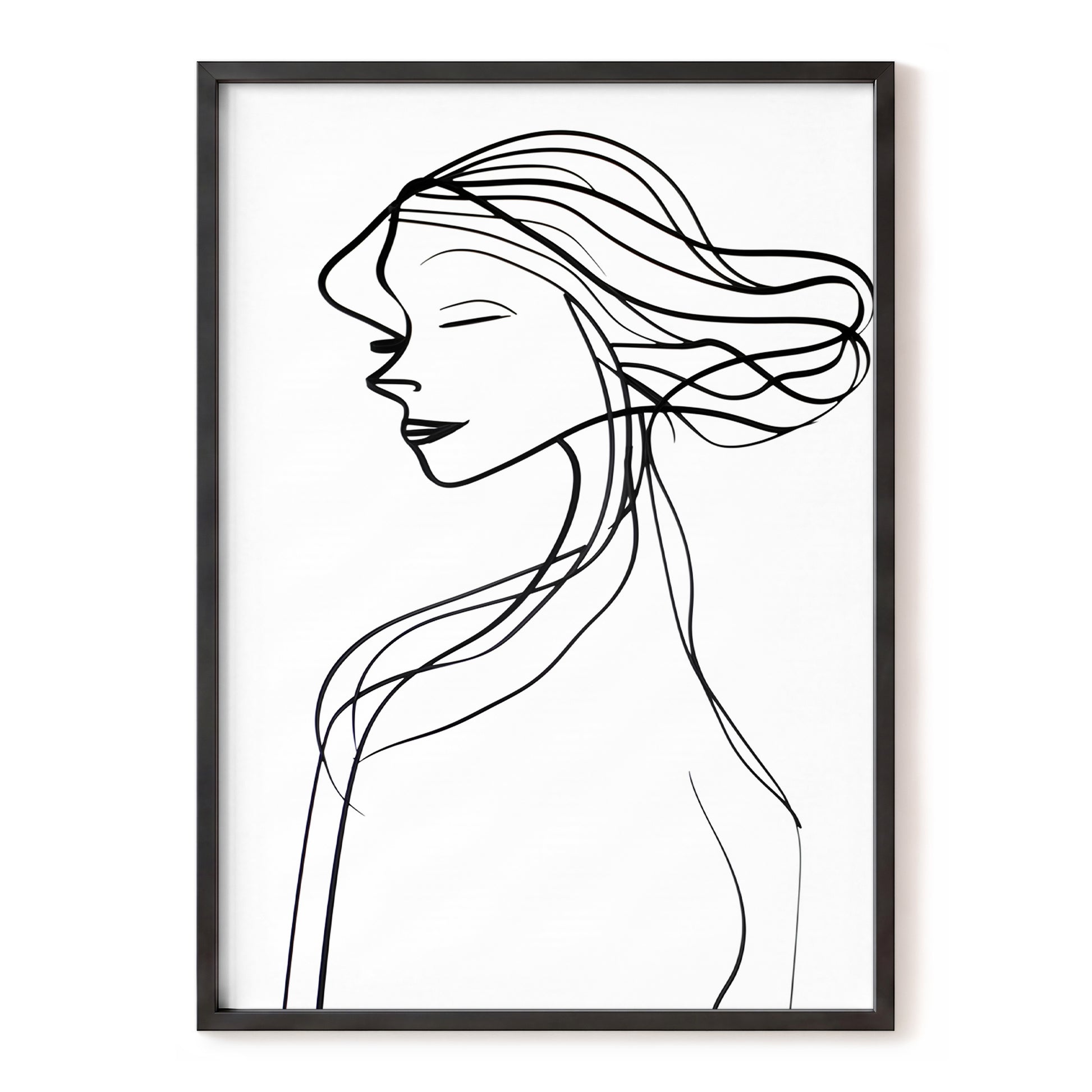 Windswept Profile, black, white minimalist wall art, front artwork view