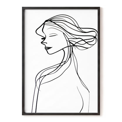 Windswept Profile, black, white minimalist wall art, front artwork view