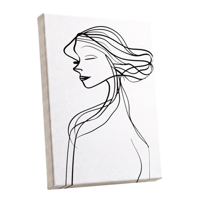 Windswept Profile, black, white minimalist wall art shown as a stretched canvas wall art