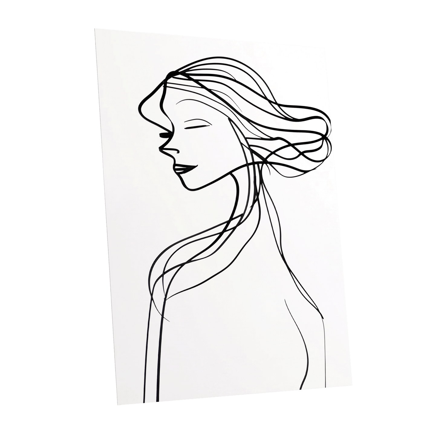 Windswept Profile, black, white minimalist wall art shown as a unframed poster wall art print