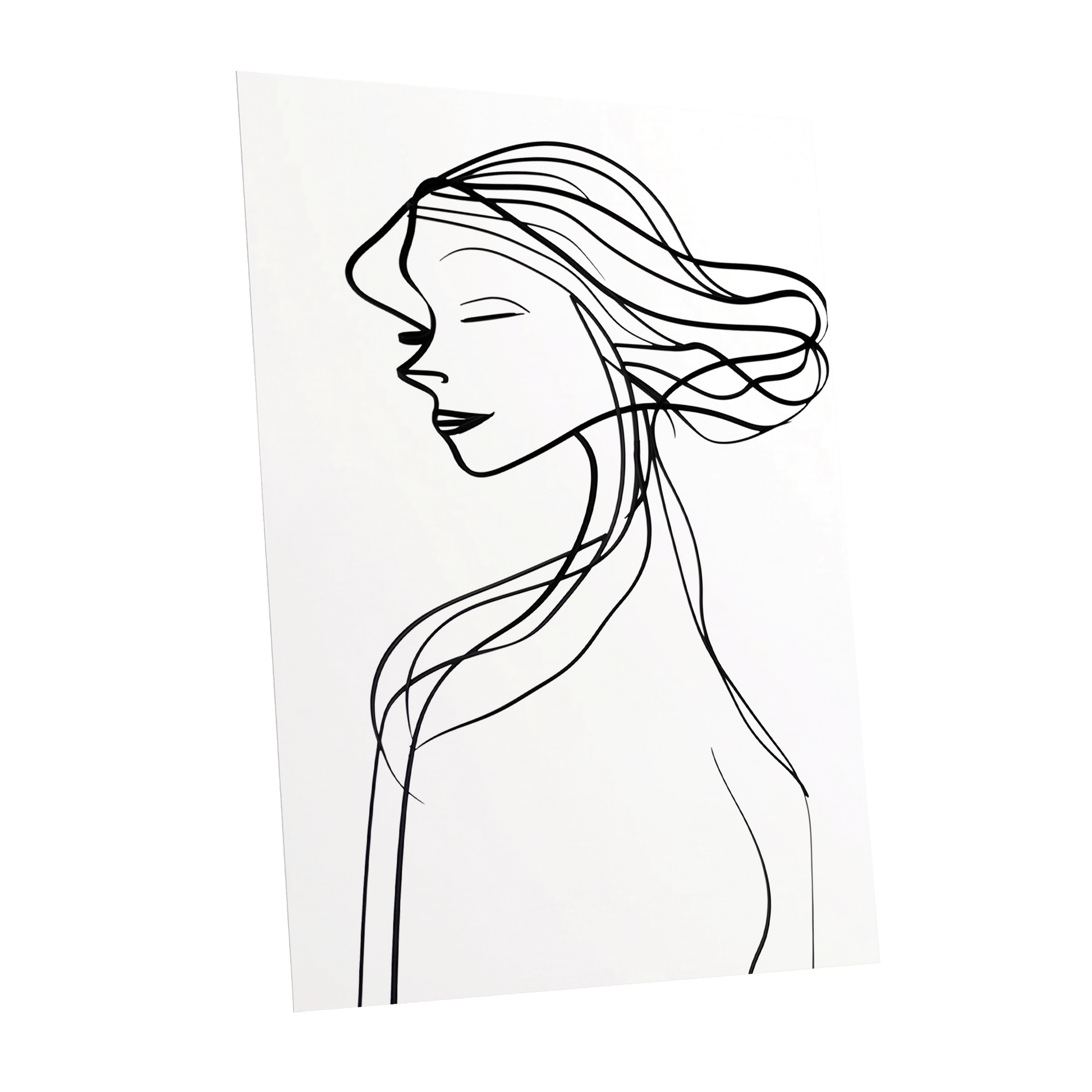 Windswept Profile, black, white minimalist wall art shown as a unframed poster wall art print
